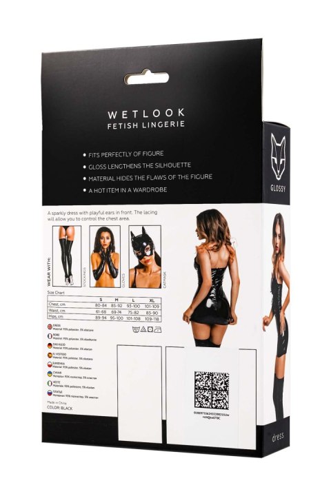 Glossy Mirabell, dress, wetlook, black, XL