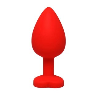 Red medium heart-shaped butt plug with white crystal