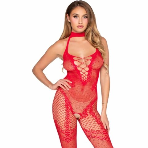 Leg Avenue 89336 Bodystocking z siateczki w groszki czerwony uniwersalny