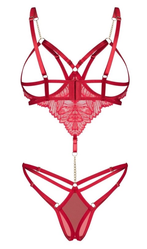 Obsessive Matildea Body S/M czerwone z koronką i łańcuszkami