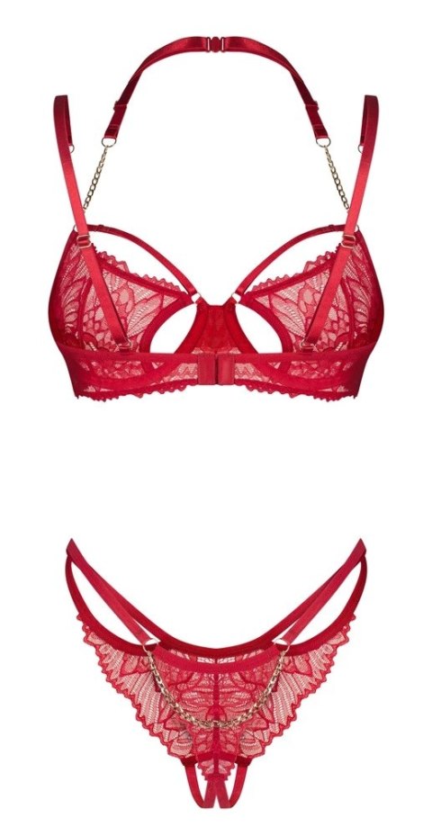 Obsessive Matildea komplet czerwony z koronką i łańcuszkami S/M