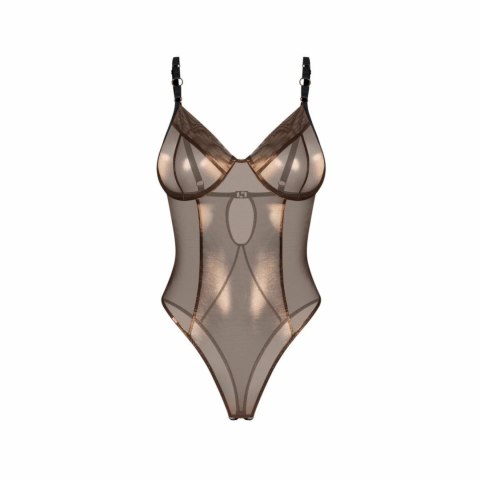 Obsessive Soranna Body brązowy z transparentnej siateczki open-crotch