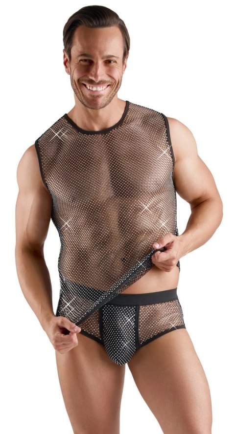 Svenjoyment Koszulka Siatkowa Męska M Czarna z Błyszczącymi Elementami