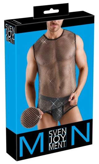 Svenjoyment Net Shirt S Czarna Koszulka Bez Rękawow z Ozdobnymi Kryształkami