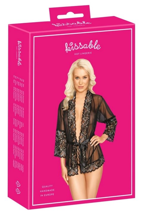 Kissable Kimono Lace L/XL - Krotki szlafrok z koronką i pasem