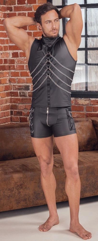 NEK Spodnie męskie 3XL czarne matowe z łańcuchami i kieszenią