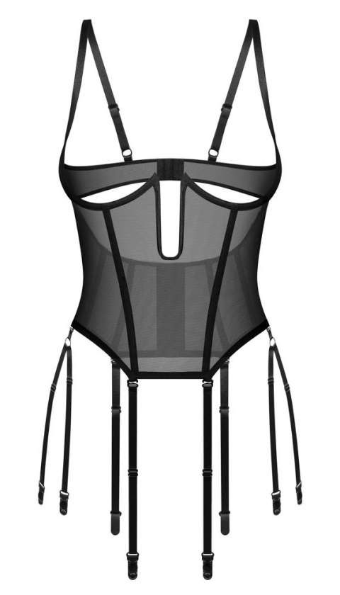 Obsessive Euphori Gorset Otwarty 2XL/3XL Czarny Przezroczysty Powernet