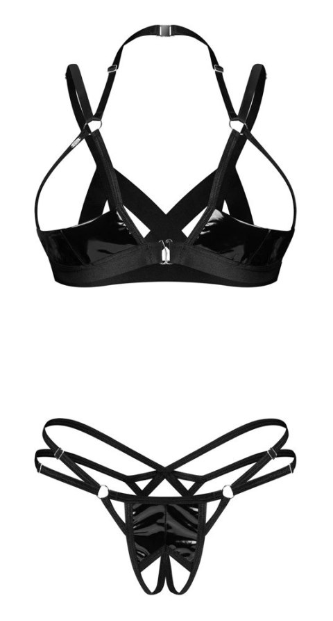 Obsessive Keira Lise S/M - Komplet z otwartym biustonoszem i stringami z winylu