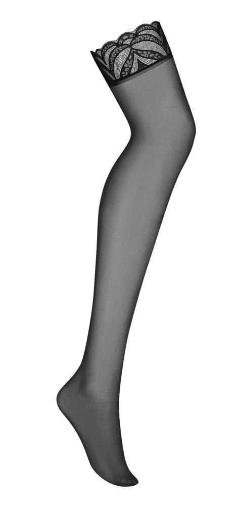 Obsessive Lecille pończochy czarne z szeroką koronką S/M
