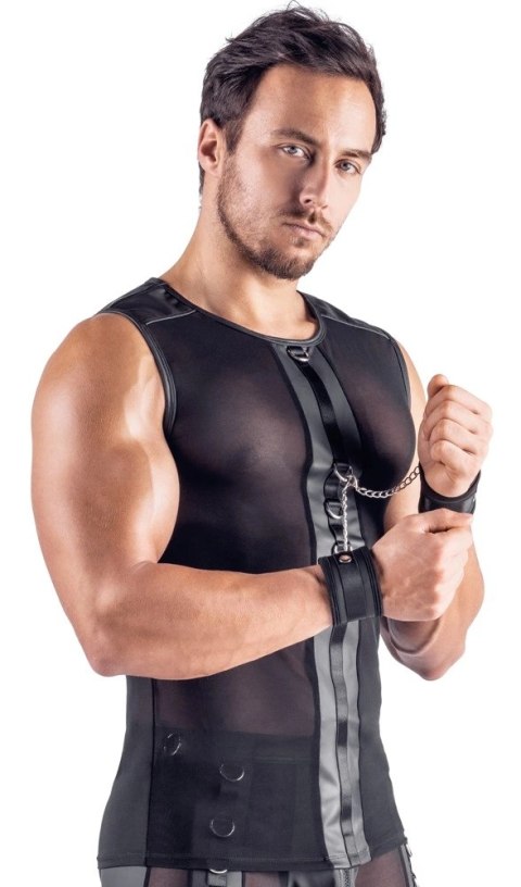 Svenjoyment Bondage Koszulka z Siatki i Regulowanymi Kajdankami S