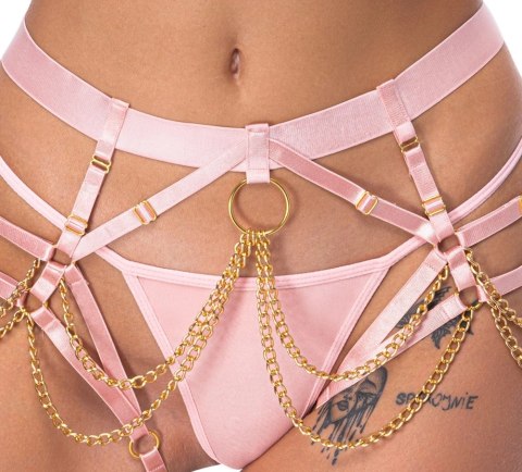 Bad Kitty Harness String rożowy S-L z regulacją i złotymi dodatkami