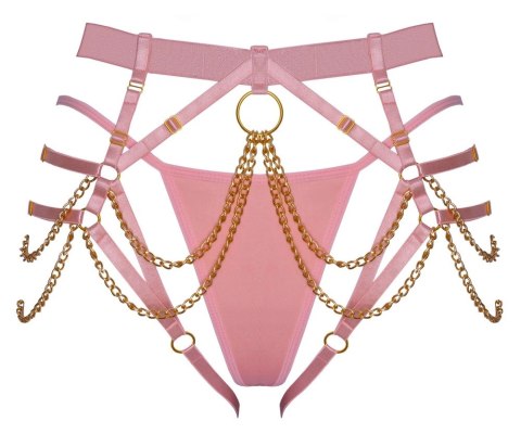 Bad Kitty Harness String rożowy S-L z regulacją i złotymi dodatkami