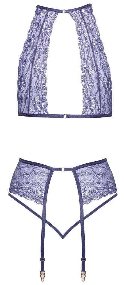 Kissable Lavender Set L/XL - Koronkowy komplet z pasem do pończoch