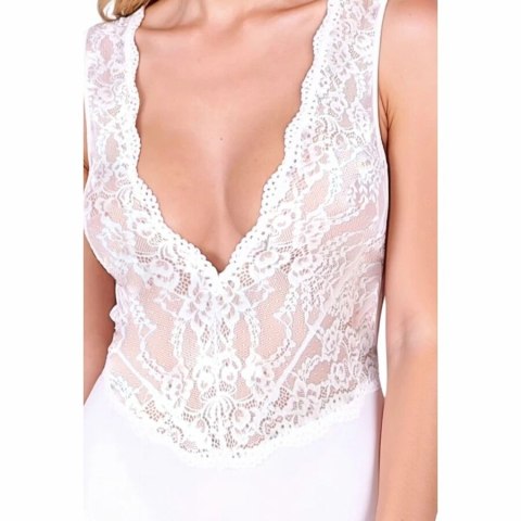 PASSION EVALIE Body White S/M - Koronkowe body z odkrytymi plecami