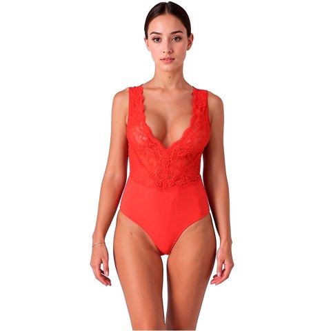 PASSION EVALIE Body koronkowe czerwone S/M - elegancja i komfort