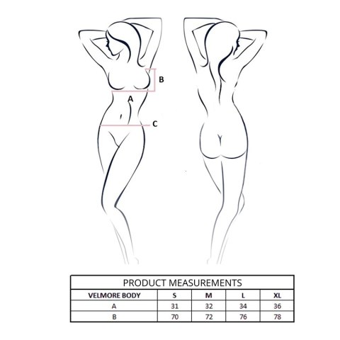 PASSION Velmore Body welurowe niebieskie S/M - koronkowe detale