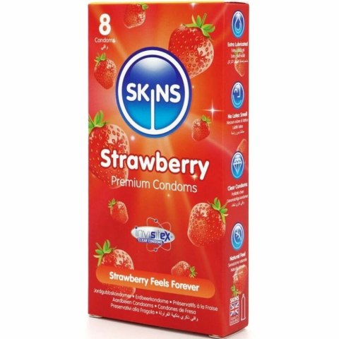 Skins Strawberry Premium 8 szt. - prezerwatywy zapachowe truskawkowe