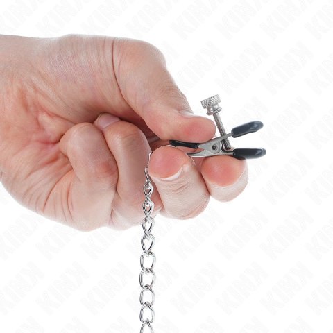 Kink Zaciski na sutki z płaskim łańcuchem srebrne 34 cm, metalowe