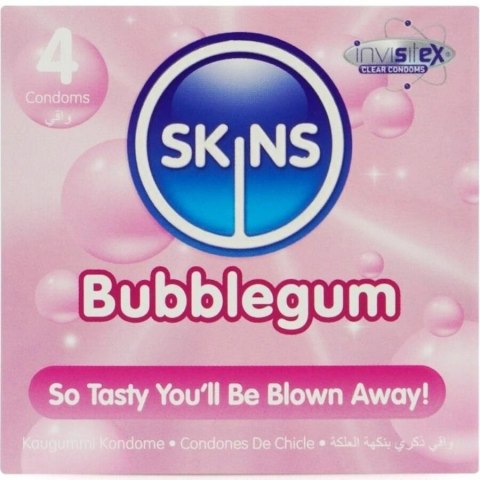 Skins Bubblegum Premium - prezerwatywy smakowe 4 sztuki, zapach gumy balonowej