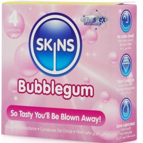 Skins Bubblegum Premium - prezerwatywy smakowe 4 sztuki, zapach gumy balonowej