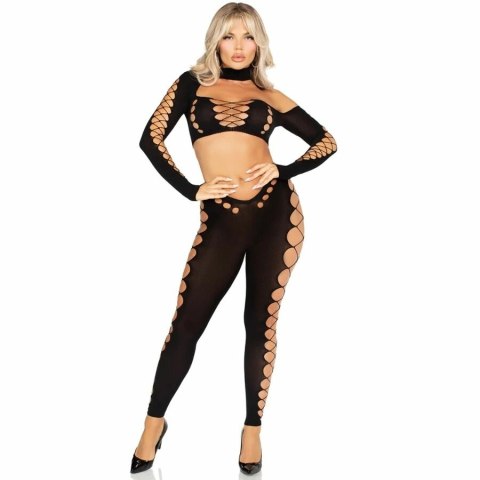 Leg Avenue Seamless Cut-Out - Zestaw Crop Top i Legginsy Czarny One Size