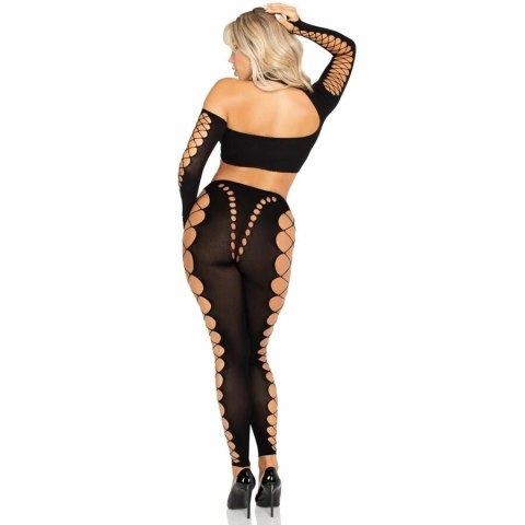 Leg Avenue Seamless Cut-Out - Zestaw Crop Top i Legginsy Czarny One Size