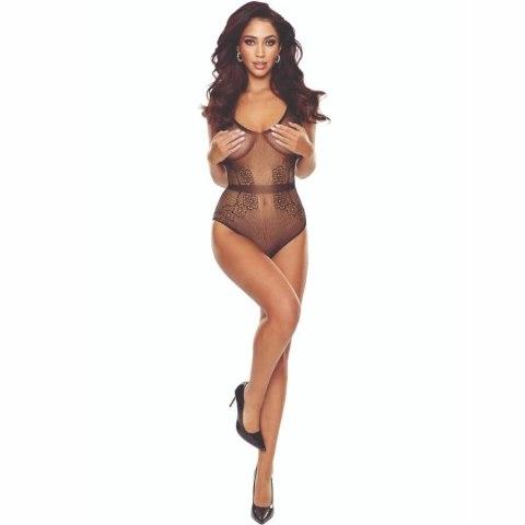 PASSION BS115 Bodystocking Czarna Kratka, elastyczna siateczka