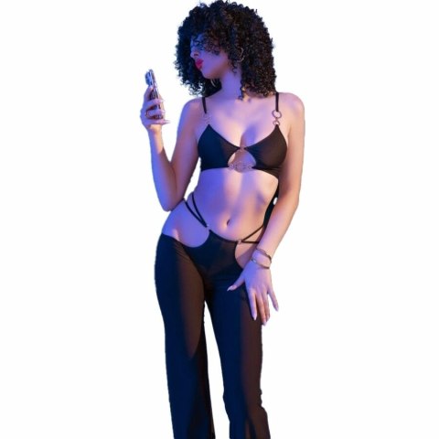 Chilirose CR 4851 Czarny komplet top i legginsy złote akcenty S