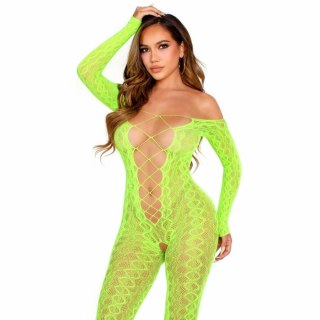 Leg Avenue Bodystocking neonowa zielona koronka wężowa bez stop