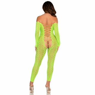 Leg Avenue Bodystocking neonowa zielona koronka wężowa bez stop