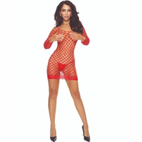 Passion BS108 Bodystocking siateczkowy czerwony, elastyczny materiał