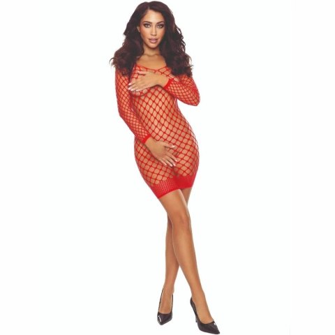 Passion BS108 Bodystocking siateczkowy czerwony, elastyczny materiał