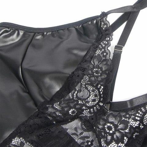 SUBBLIME 957520 Sukienka PU z kwiatową koronką czarna S/M