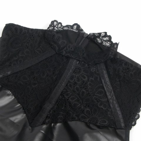 SUBBLIME 957544 Sukienka PU Skorzana z Koronkowym Kołnierzykiem Czarna S/M
