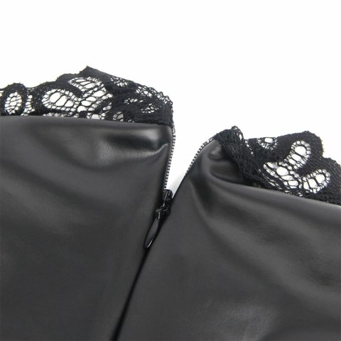 SUBBLIME 957544 Sukienka PU Skorzana z Koronkowym Kołnierzykiem Czarna S/M