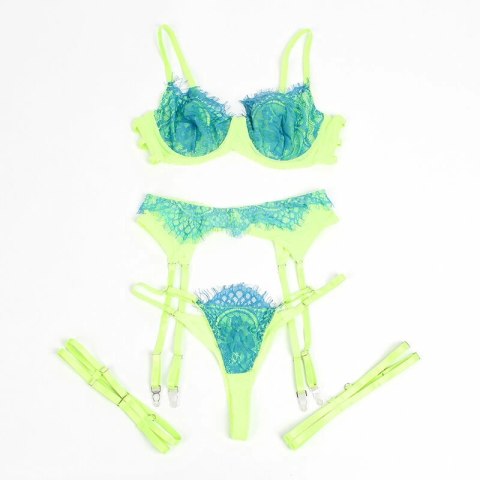SUBBLIME Zestaw bielizny zielono-niebieski L/XL koronka i paski