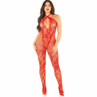 Leg Avenue Bodystocking Czerwony Siateczka Kwiatowy Wzor One Size