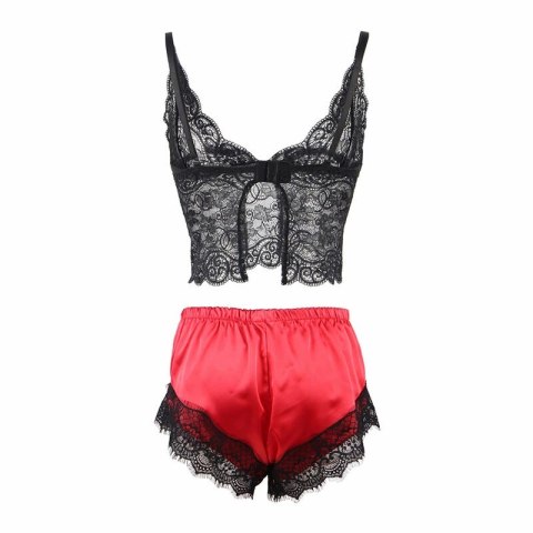 Subblime 953959 Jedwabna koszulka nocna i spodnie koronkowe S/M czarno-czerwone