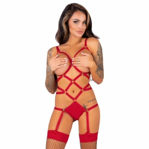 Livco Corsetti Thiara LC 20213 Komplet body z pończochami czerwony S/M