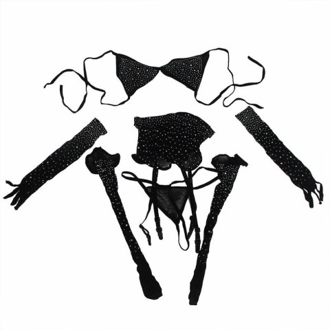 Subblime 952174 Bodystocking siateczkowy czarny z rękawiczkami, uniwersalny