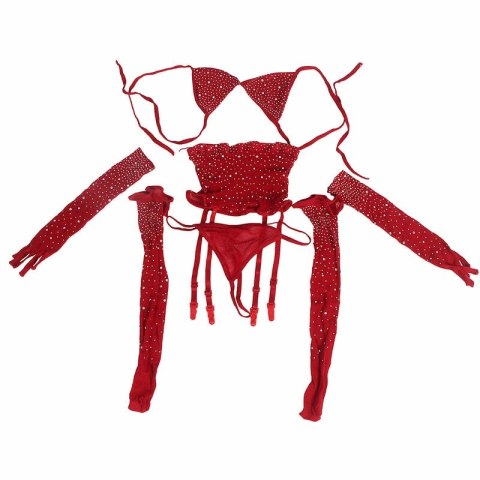 Subblime 952181 Bodystocking siateczkowy z rękawiczkami czerwony uniwersalny
