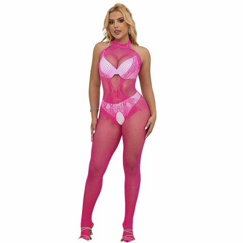 Subblime 952389 Bodystocking siateczkowy i koronkowy rożowy uniwersalny