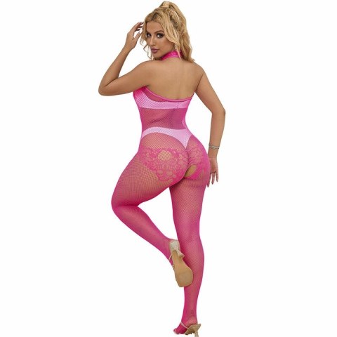 Subblime 952389 Bodystocking siateczkowy i koronkowy rożowy uniwersalny