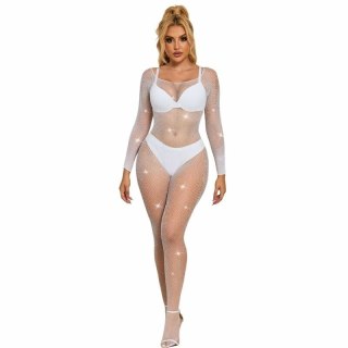 Subblime 952396 Bodystocking siateczkowy z kryształkami biały uniwersalny