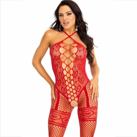 Leg Avenue Bodystocking Halter Czerwony Motyw Serca One Size