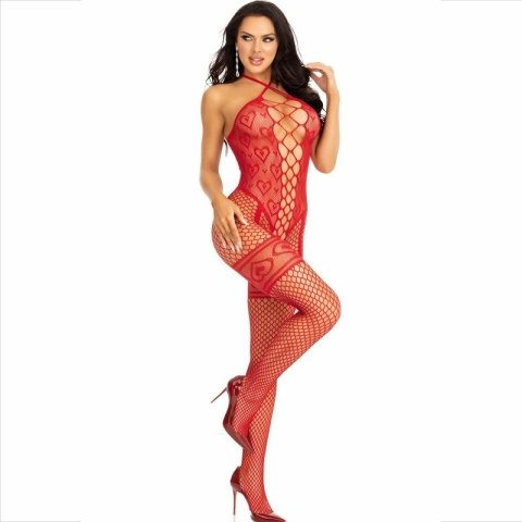 Leg Avenue Bodystocking Halter Czerwony Motyw Serca One Size