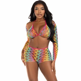 Leg Avenue Zestaw 3-częściowy Rainbow - top, bolerko, spodenki, One Size