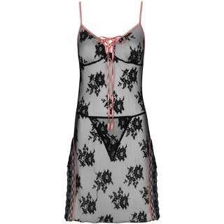 Livco Corsetti Karonin LC 90628 czarna koszula nocna z koronką i majtkami