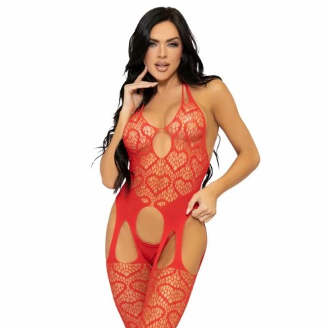Leg Avenue Bodystocking Siateczkowy Czerwony Jednoroziarowy Halter