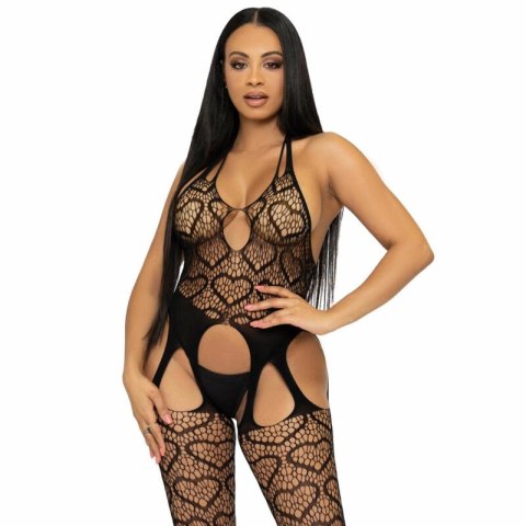Leg Avenue Bodystocking Siatkowy Czarny z Paskami One Size